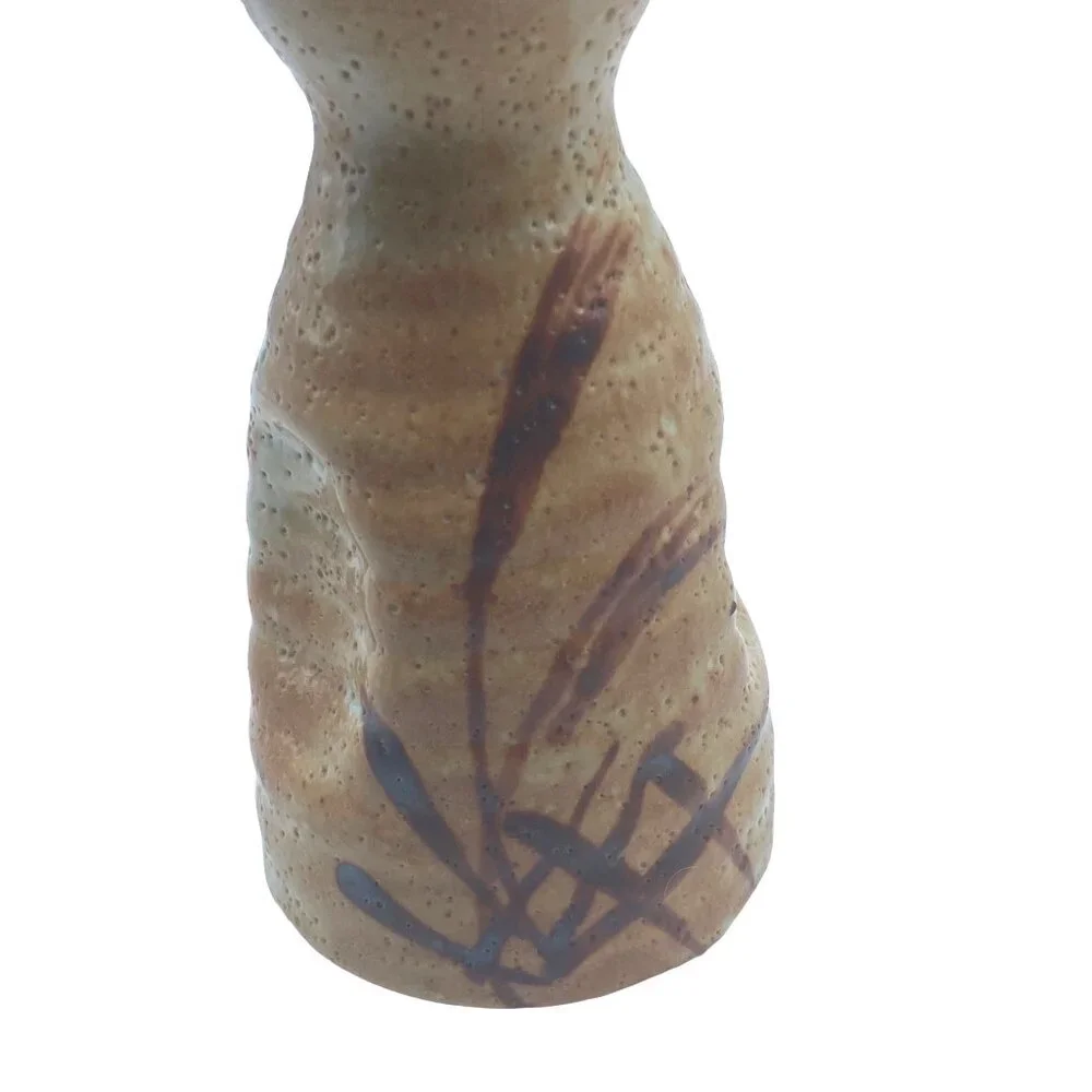 Vtg Japanese Ceramic Sake Bottle Vase Hand-Painted Grass Design Pier 1 Orange 5